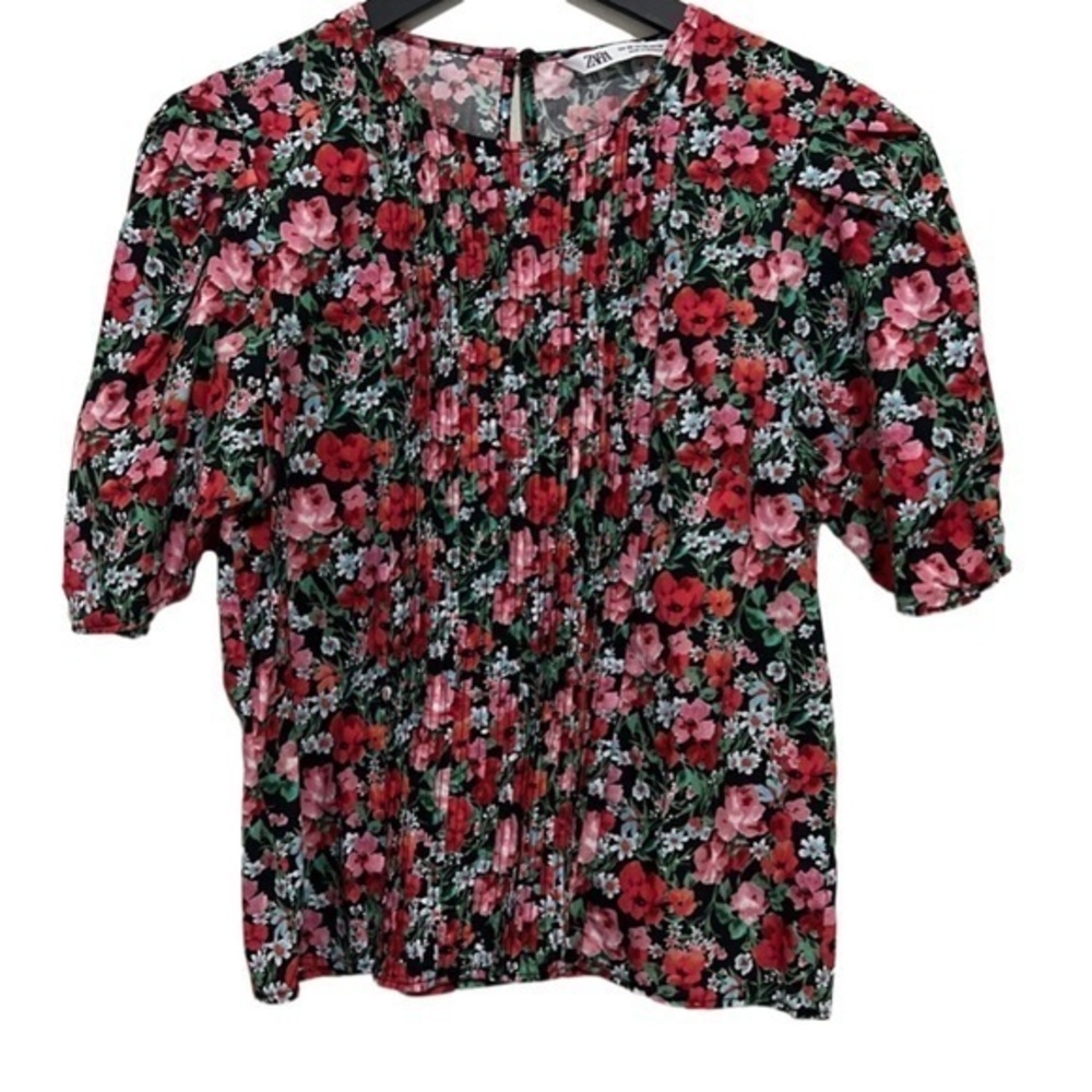 ZARA - THE FILIPPA BLOUSE Floral Print Blouse Gathered Sleeves